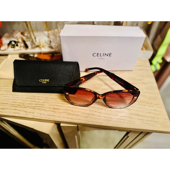 Celine Tortoise Cat Eye Sunglasses Brown Gradient Lens Designer Eyewear - Picture 9 of 15